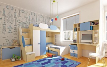 Детская комната Скай (Синий/Белый/корпус Клен) в Полойке - polojka.mebel54.com | фото