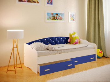 Кровать Софа-7 с мягкой спинкой со стразами (800х2000) Белый/Синий в Полойке - polojka.mebel54.com | фото