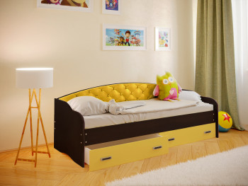 Кровать Софа-8 с мягкой спинкой (900х1900) Венге/Желтый в Полойке - polojka.mebel54.com | фото