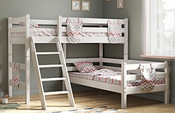 Кровать Соня вариант 8 угловая с наклонной лестницей Белый полупрозрачный в Полойке - polojka.mebel54.com | фото