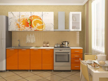 Кухонный гарнитур 1,6м Апельсин (Белый/Оранжевый металлик/Фотопечать апельсин) в Полойке - polojka.mebel54.com | фото