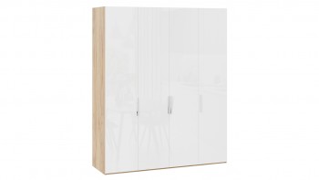 Шкаф для одежды с 4 глухими дверями «Эмбер» Яблоня Беллуно/Белый глянец в Полойке - polojka.mebel54.com | фото
