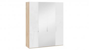 Шкаф комбинированный с 2 глухими и 2 зеркальными дверями «Эмбер» Яблоня Беллуно/Белый глянец в Полойке - polojka.mebel54.com | фото