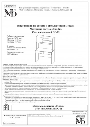 Стол письменный ПС-05 Селфи крафт/белый в Полойке - polojka.mebel54.com | фото